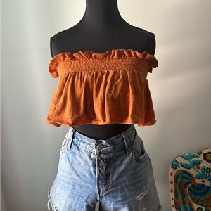 Free People Orange Ruffle Tube Top